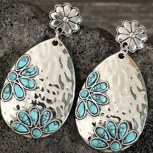 Silver and Turquoise Floral Earrings
